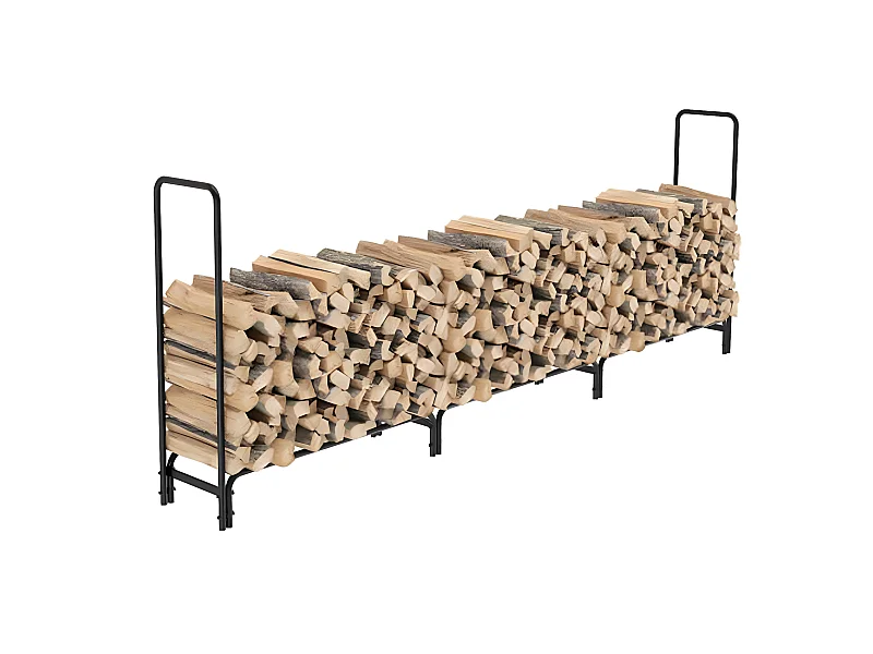 Porte bûches en métal - Noir - Abri de jardin - Range bûche Charge 408kg XXL - Range bois cheminée