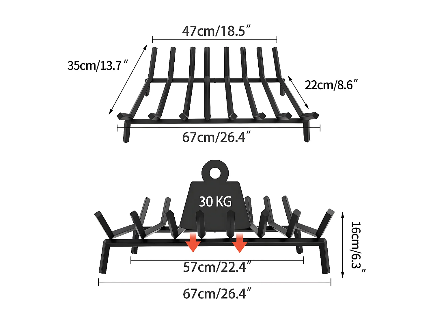 Porte bûches en métal - Noir - Abri bûches Cheminée panier  - Chenets pour foyer Cheminée - Foyer Ouvert
