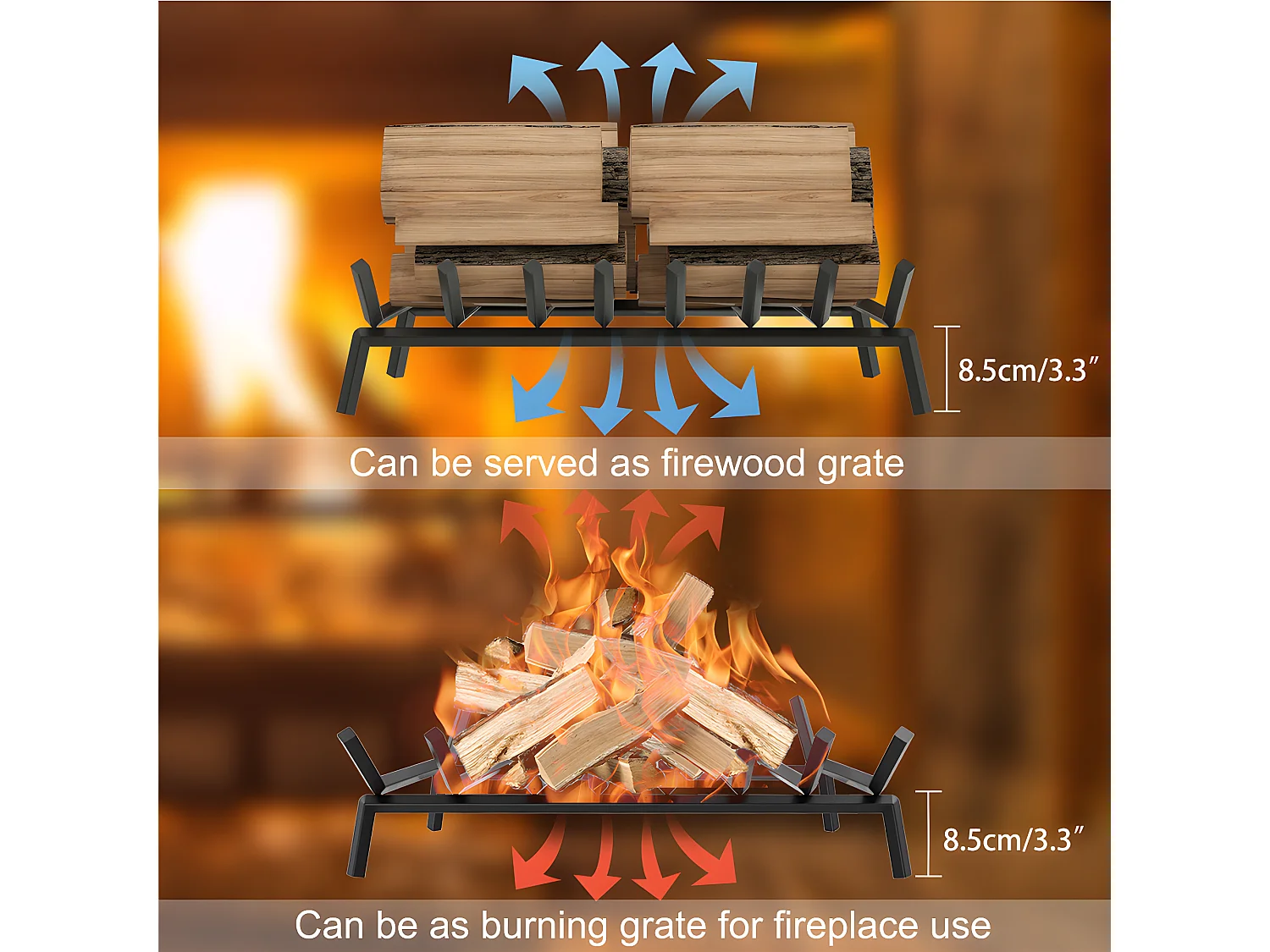 Porte bûches en métal - Noir - Abri bûches Cheminée panier  - Chenets pour foyer Cheminée - Foyer Ouvert