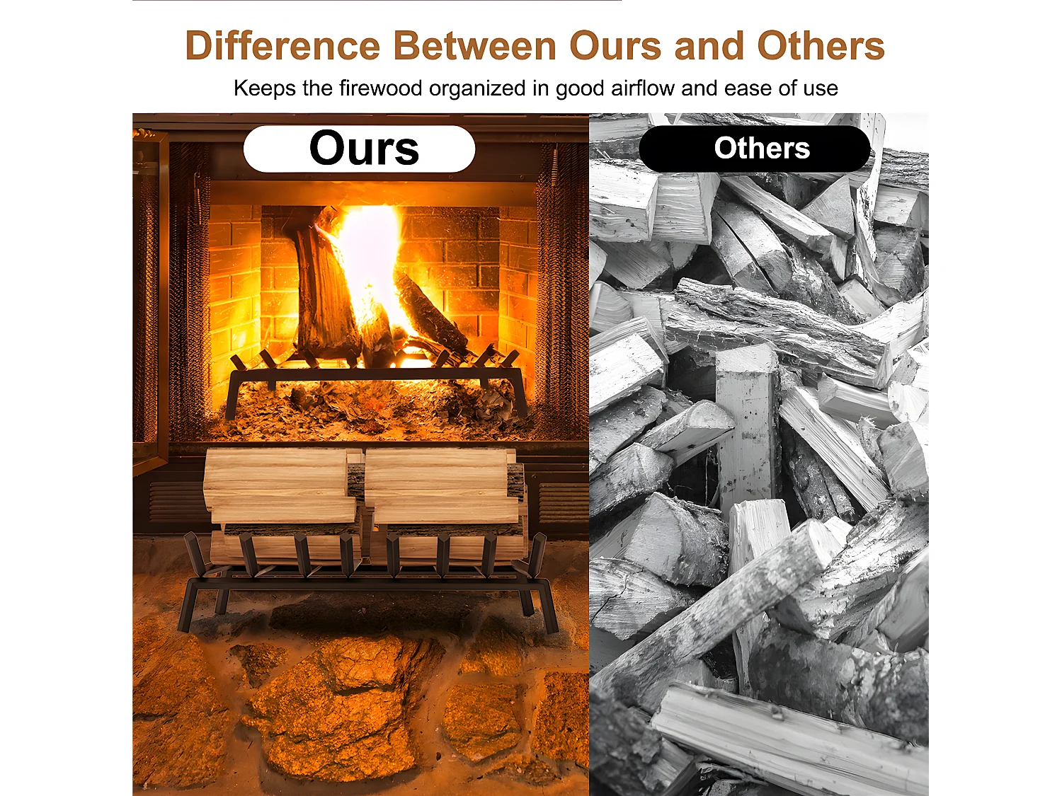 Porte bûches en métal - Noir - Abri bûches Cheminée panier  - Chenets pour foyer Cheminée - Foyer Ouvert