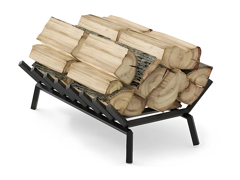 Porte bûches en métal - Noir - Abri bûches Cheminée panier  - Chenets pour foyer Cheminée - Foyer Ouvert
