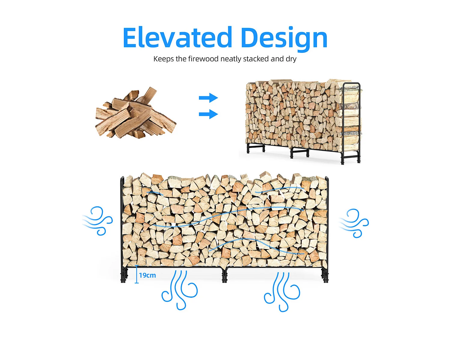 Porte bûches en métal - Noir - Rangement Serre Bûche - Étagère pour Bois de Cheminé  - Stockage Bois