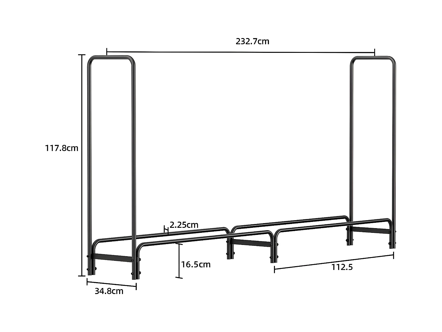 Porte bûches en métal - Noir - Rangement Serre Bûche - Étagère pour Bois de Cheminé  - Stockage Bois