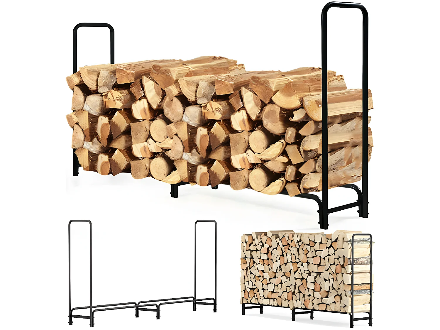 Porte bûches en métal - Noir - Rangement Serre Bûche - Étagère pour Bois de Cheminé  - Stockage Bois