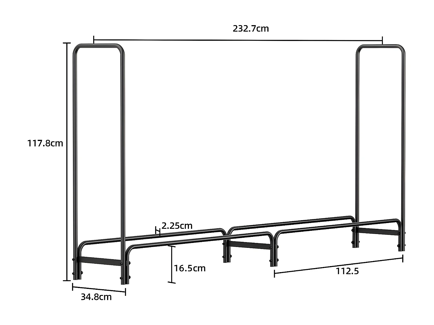 Porte bûches en métal - Noir - Rangement Serre Bûche - Étagère pour Bois de Cheminé  - Stockage Bois