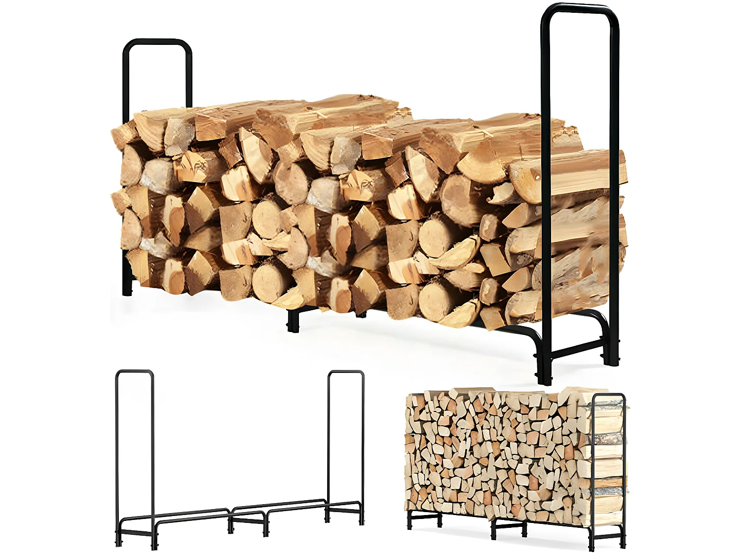 Porte bûches en métal - Noir - Rangement Serre Bûche - Étagère pour Bois de Cheminé  - Stockage Bois