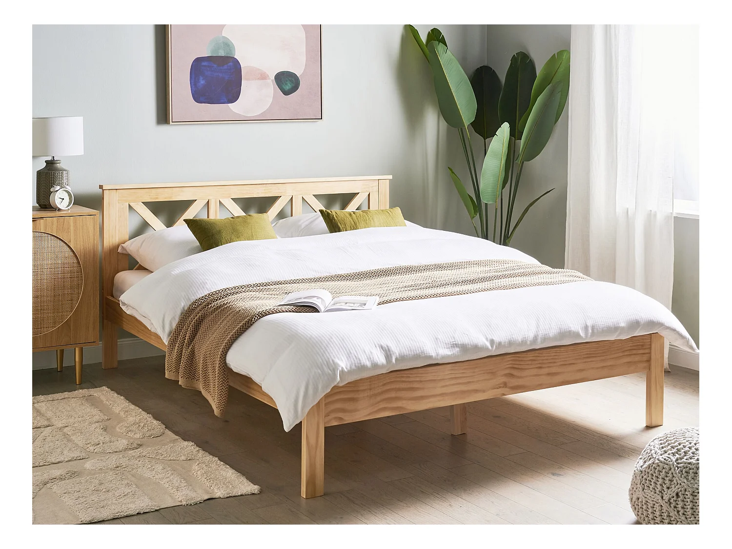 Lit avec sommier Bois de pin TANNAY 160 x 200 cm Marron clair