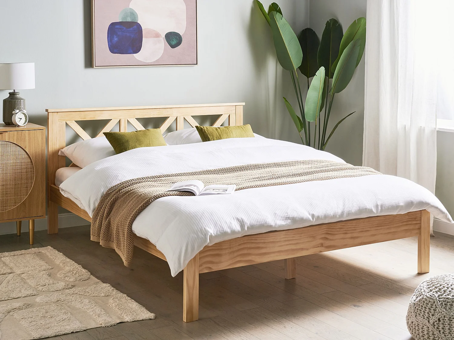 Lit avec sommier Bois de pin TANNAY 160 x 200 cm Marron clair