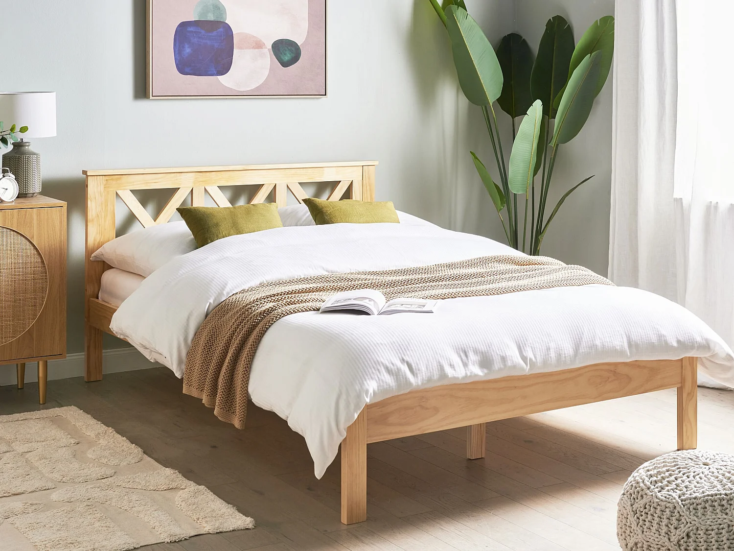 Lit avec sommier Bois de pin TANNAY 140 x 200 cm Marron clair
