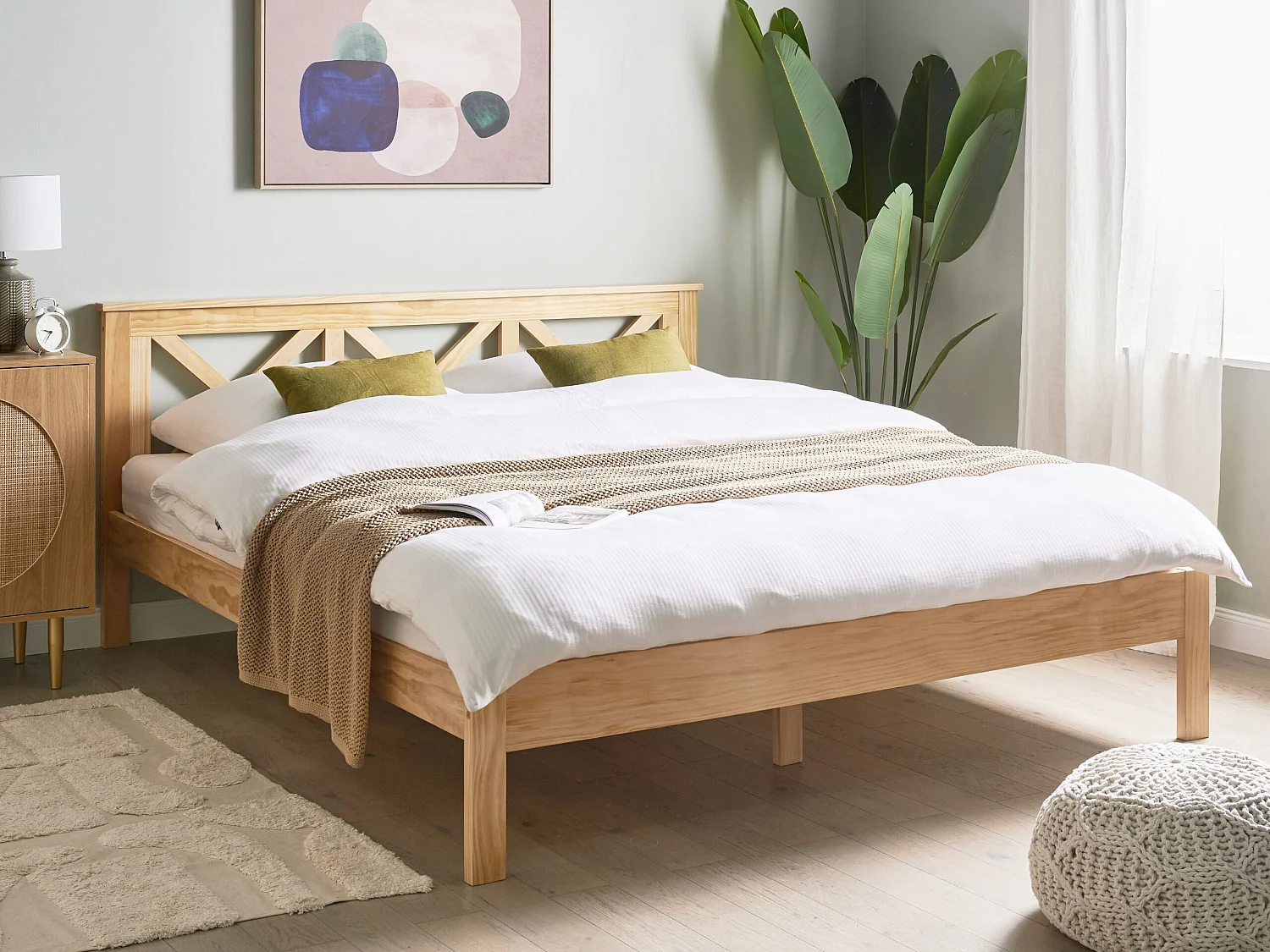 Lit avec sommier Bois de pin TANNAY 180 x 200 cm Marron clair