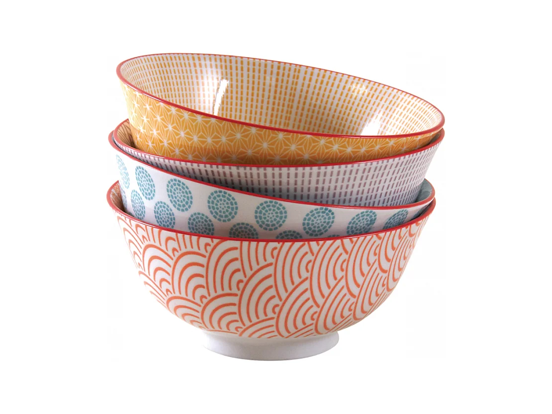 Bol en porcelaine motifs colorés (Lot de 4) 640 ml
