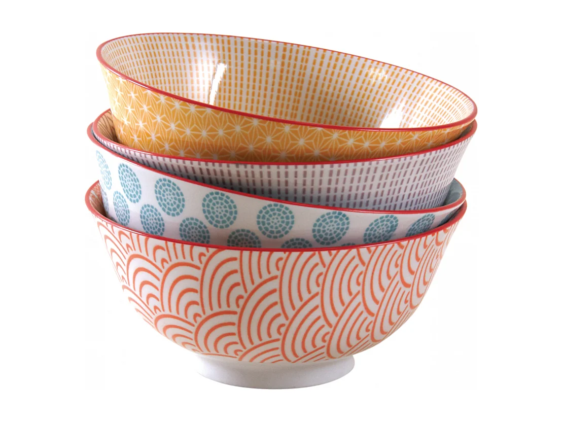 Bol en porcelaine motifs colorés (Lot de 4) 640 ml