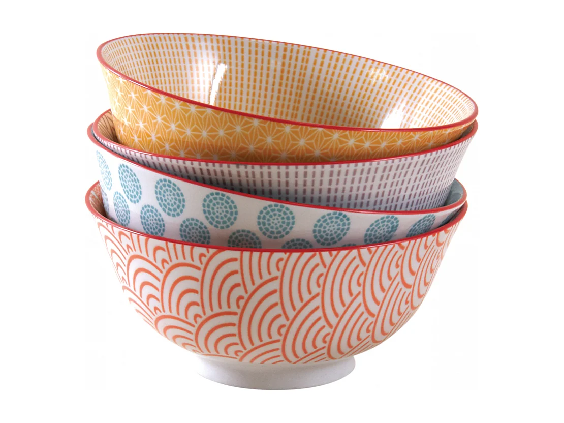 Bol en porcelaine motifs colorés (Lot de 4) 640 ml