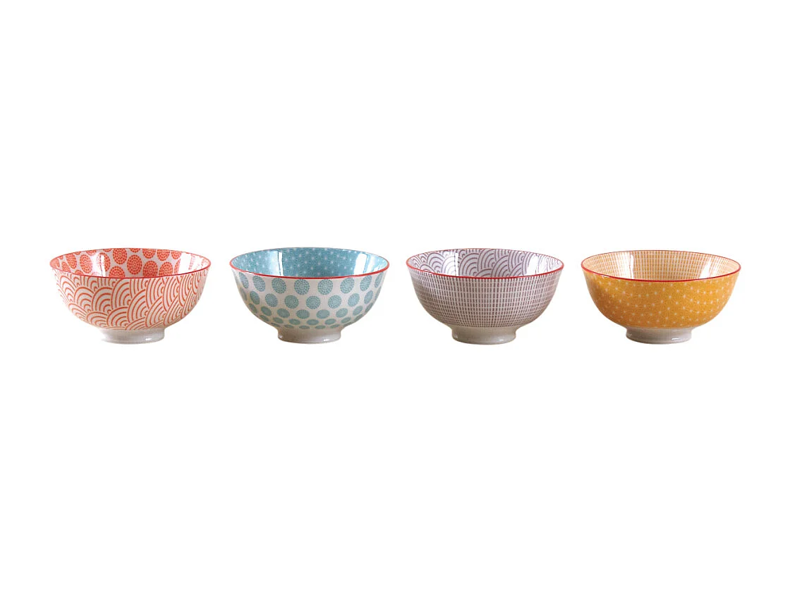 Bol en porcelaine motifs colorés (Lot de 4) 280 ml