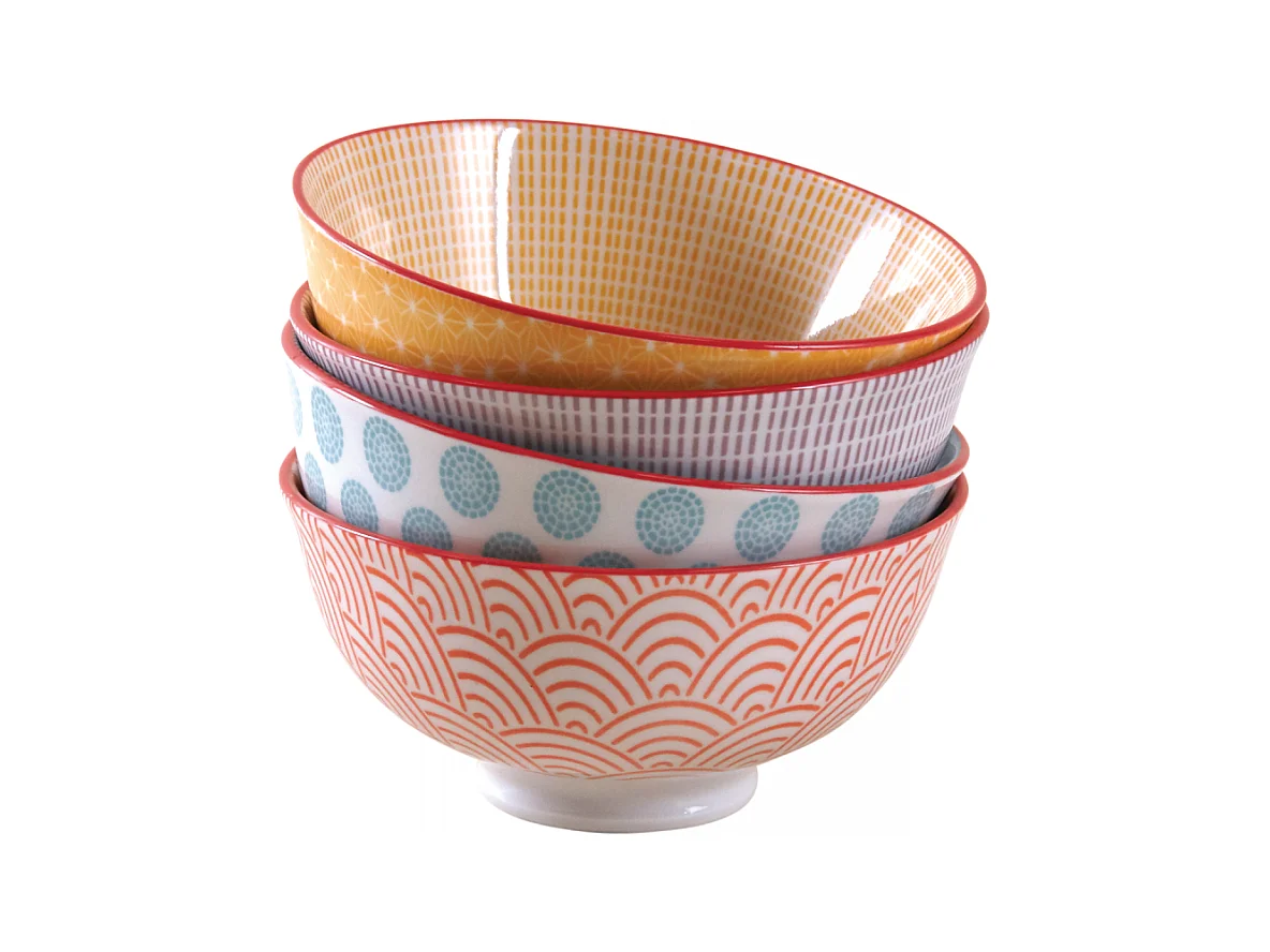 Bol en porcelaine motifs colorés (Lot de 4) 280 ml