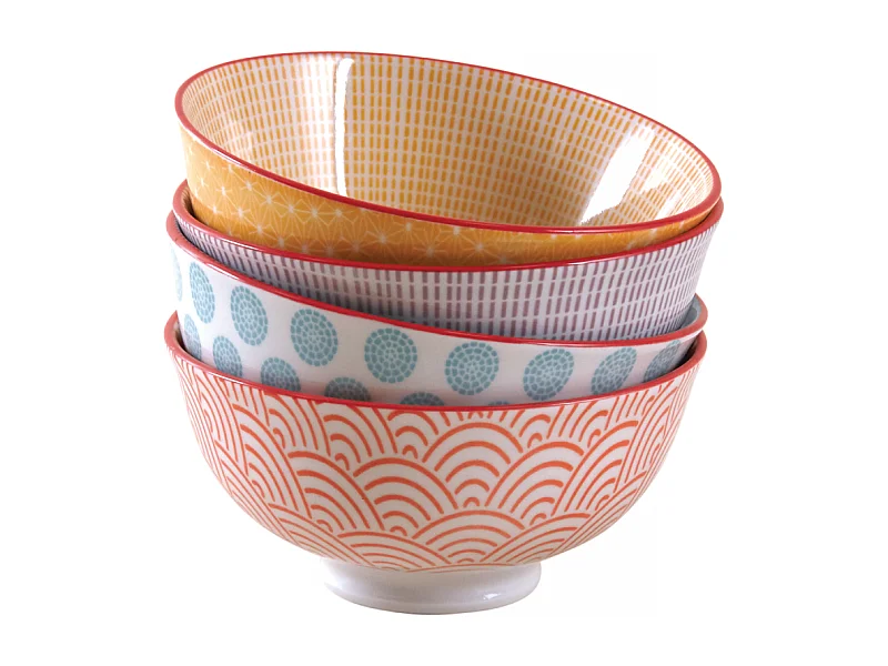 Bol en porcelaine motifs colorés (Lot de 4) 280 ml