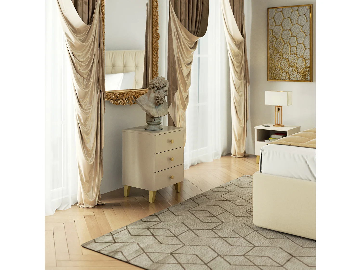 Comodino AKORD MOBI color cashmere con 3 cassetti L40 x H58 x P37 cm