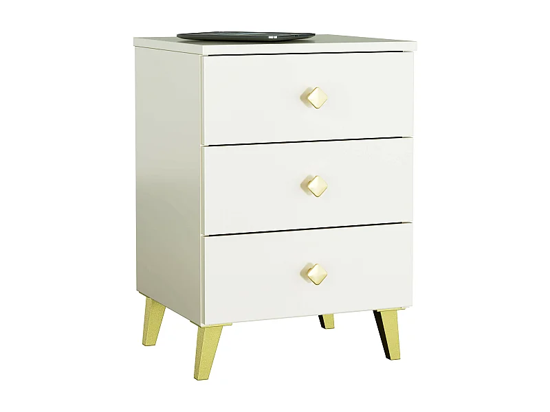 Nachtkastje MOBI Kasjmier met 3 Lades / AKORD Furniture Factory / Kasjmierkleur met Gouden Handvatten / 40 x 58 x 37 cm