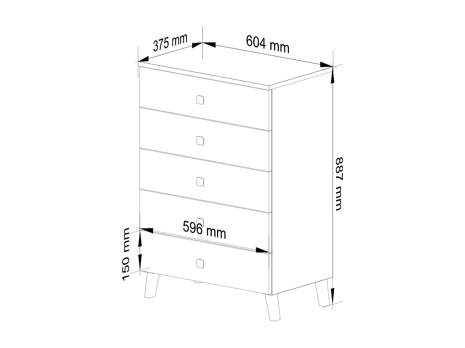 Commode AKORD MOBI Cachmire 60 cm 5 tiroirs 60x37x89 cm