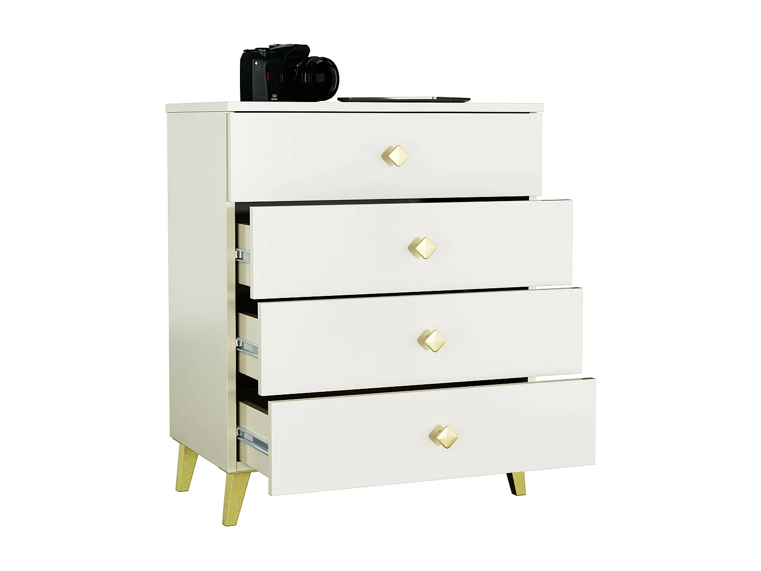 MOBI Dressoir 60 cm met 4 Lades - Kasjmier met Gouden Handgrepen
