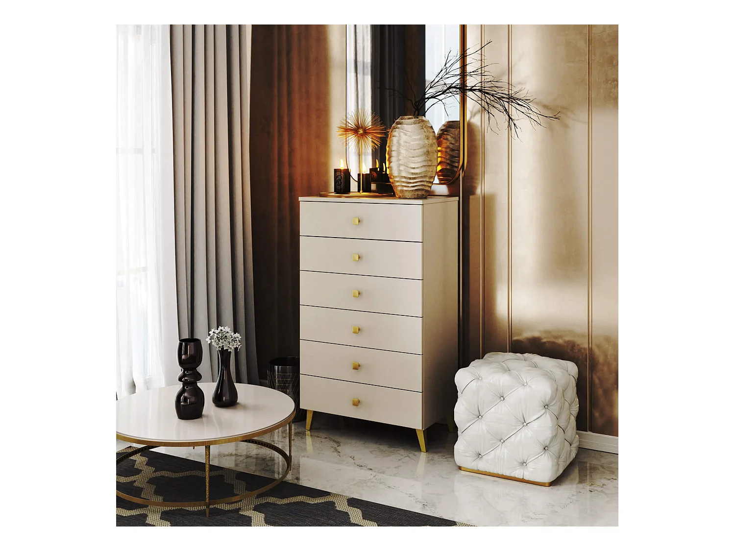 Kommode AKORD MOBI in der Farbe Kaschmir mit 6 Schubladen B60 x H104 x T37 cm