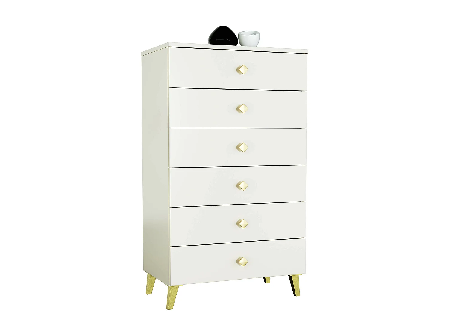 Nachtkastje MOBI Kasjmier met 6 Lades / AKORD Furniture Factory / Kasjmierkleur met Gouden Handvatten / 60 x 104 x 37 cm