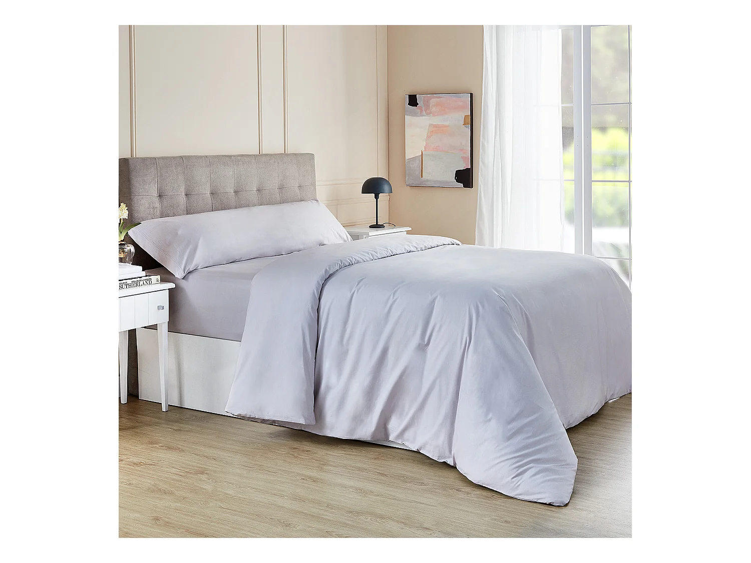 Parure de lit avec housse de couette 100% coton respirant 200 fils au pouce Gris