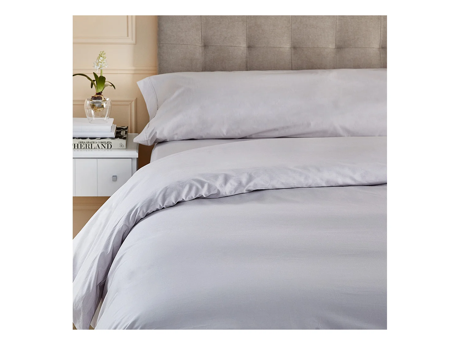 Set dekbedovertrek 100% katoen ademend 200 thread count grijs