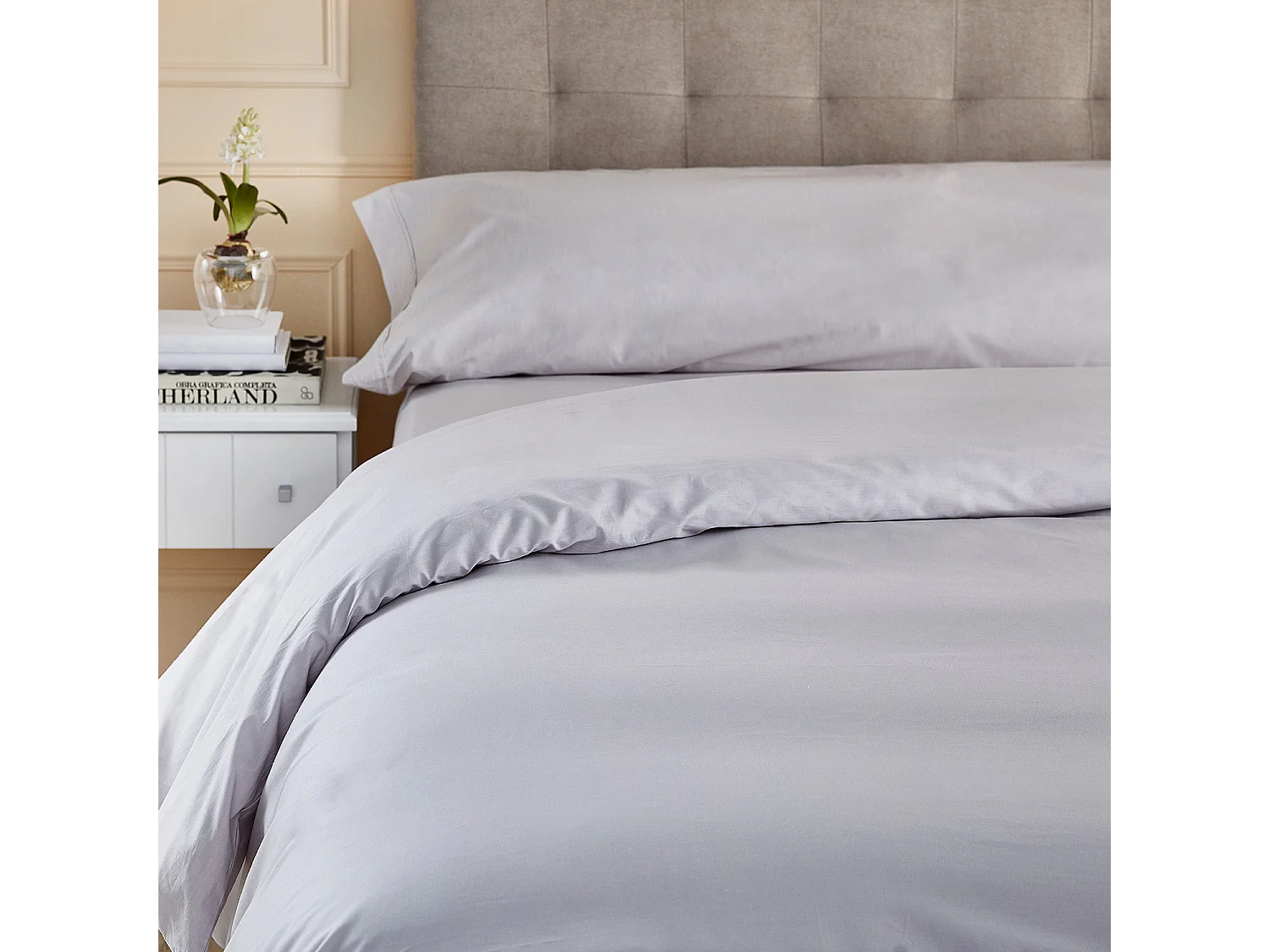 Parure de lit avec housse de couette 100% coton respirant 200 fils au pouce Gris