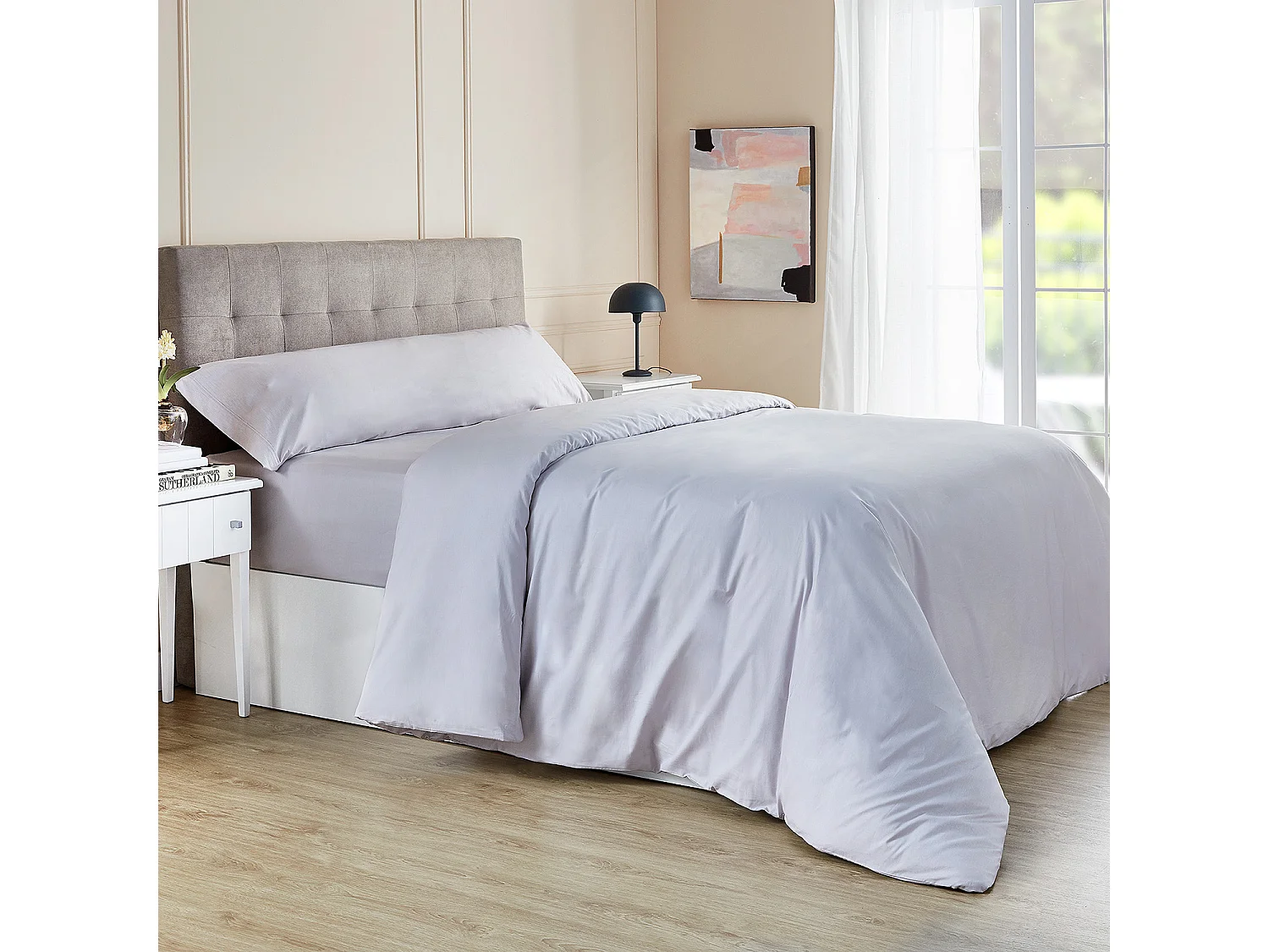 Set dekbedovertrek 100% katoen ademend 200 thread count grijs