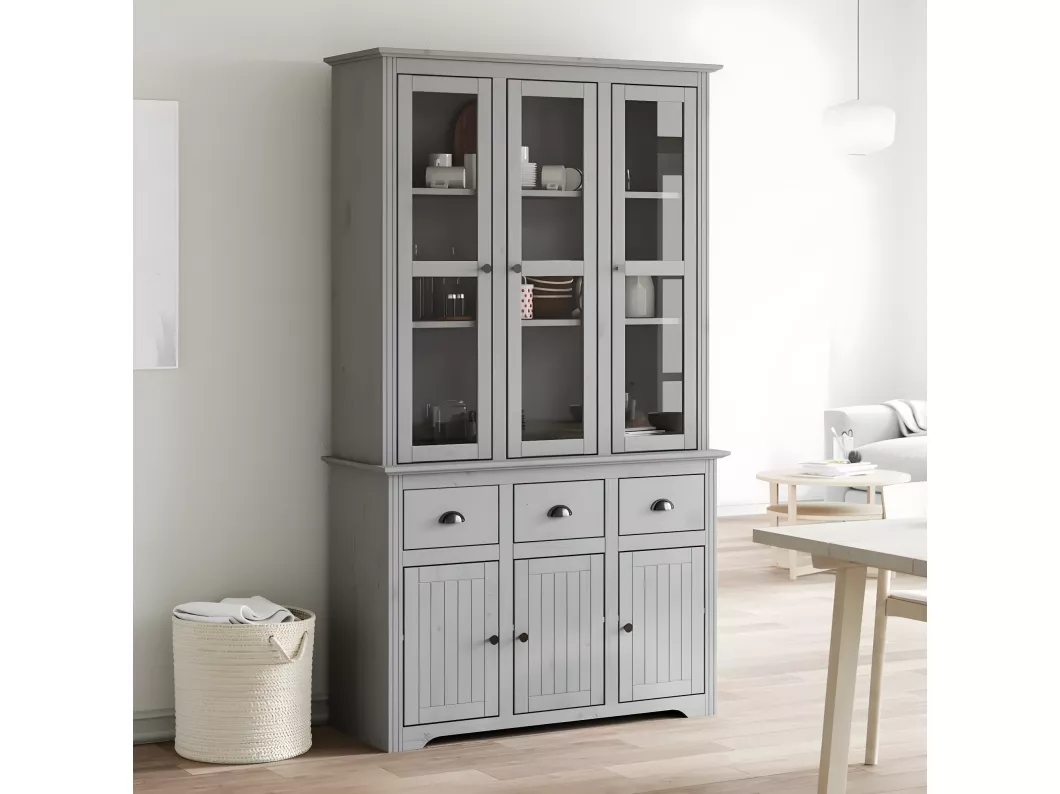 Kauf Unique Highboard BODO Grau 115,5x43x200,5 cm Massivholz Kiefer