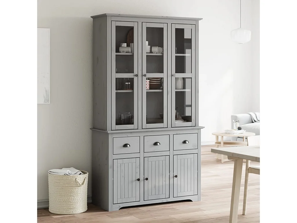 Credenza BODO 115,5x43x200,5 cm Legno Massello di Pino Grigio