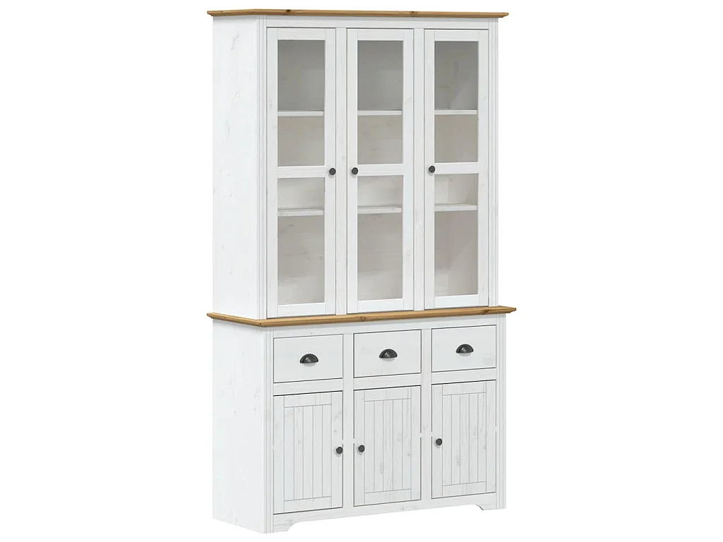 Buffet BODO blanc et marron 115,5x43x200,5cm bois massif de pin