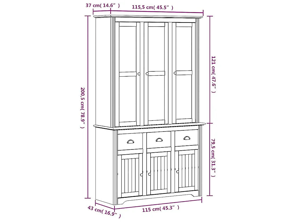 Buffet BODO blanc et marron 115,5x43x200,5cm bois massif de pin