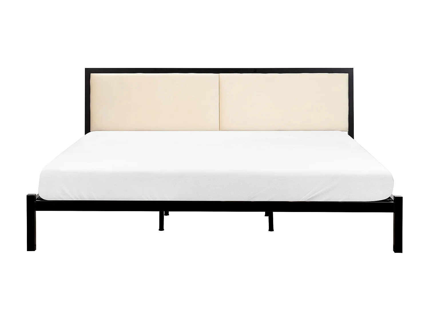 Trendy schwarzes Metallbett hellbeiges Kopfteil Lattenrost 180x200 cm Clamart