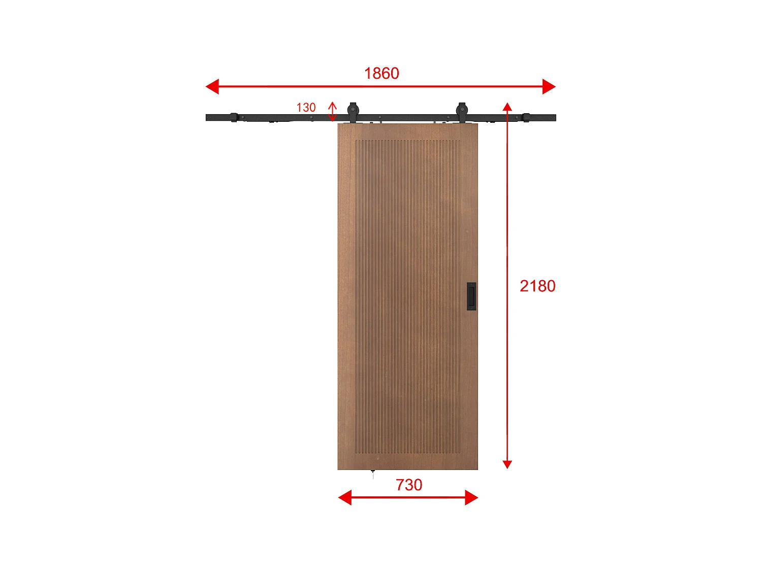 Puerta corredera vista en MDF y madera natural oscura - H205 x L73 cm - SANDORA