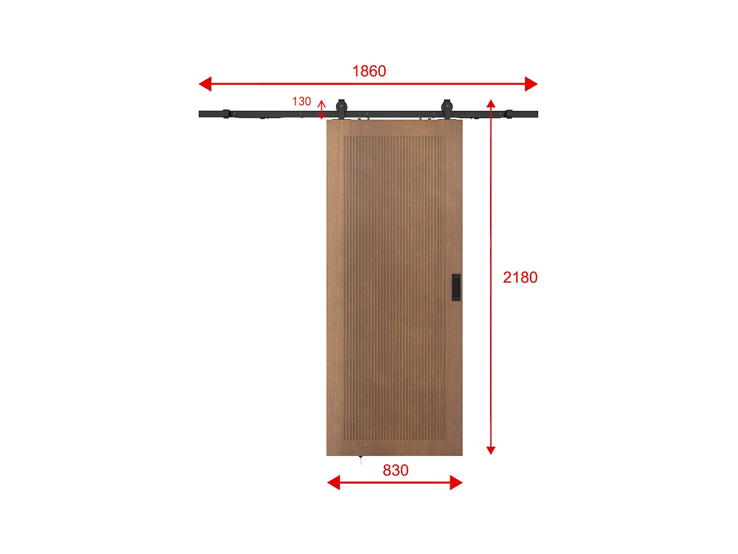Schiebetür mit Laufschiene - MDF & Holz - Holzfarben dunkel - 205 x 83 cm - SANDORA
