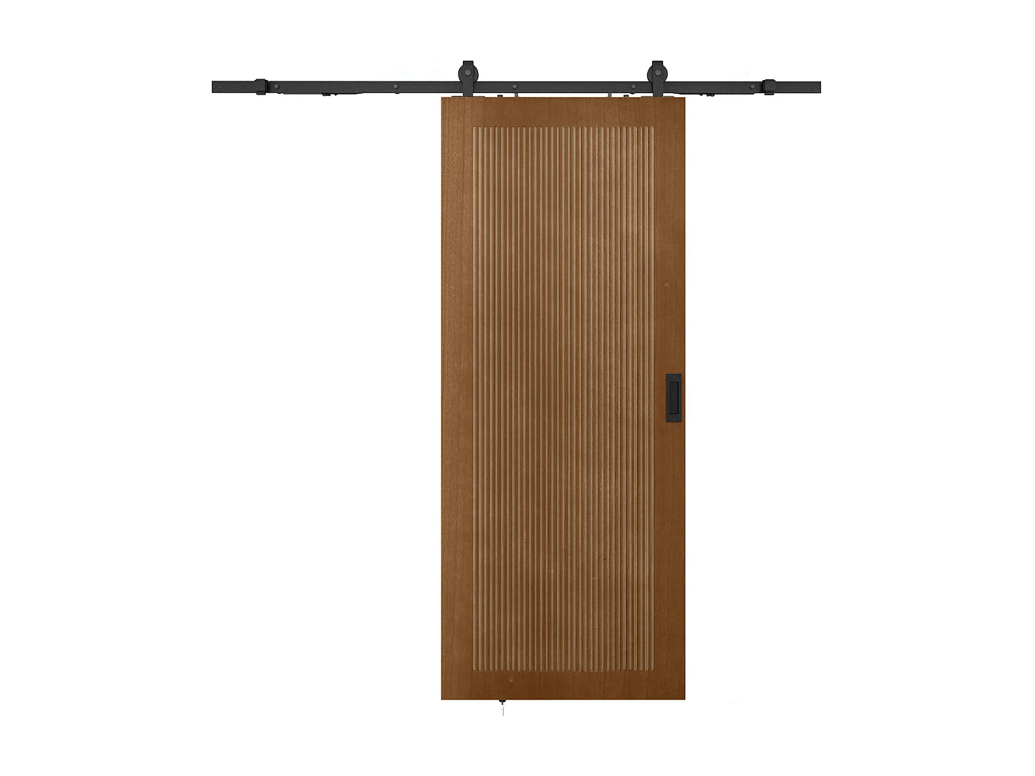 Porte coulissante avec système en applique en MDF et bois - naturel foncé - H205 x L93 cm - SANDORA