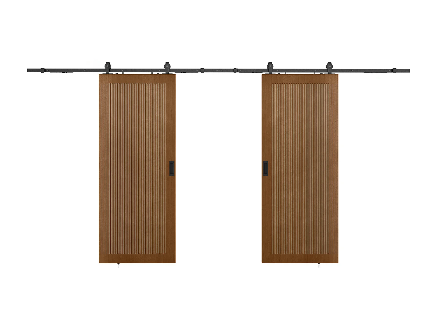 Hangende dubbele schuifdeur van hout en mdf met opbouwsysteem - donker naturel - 2 x H205 x L73 cm - SANDORA