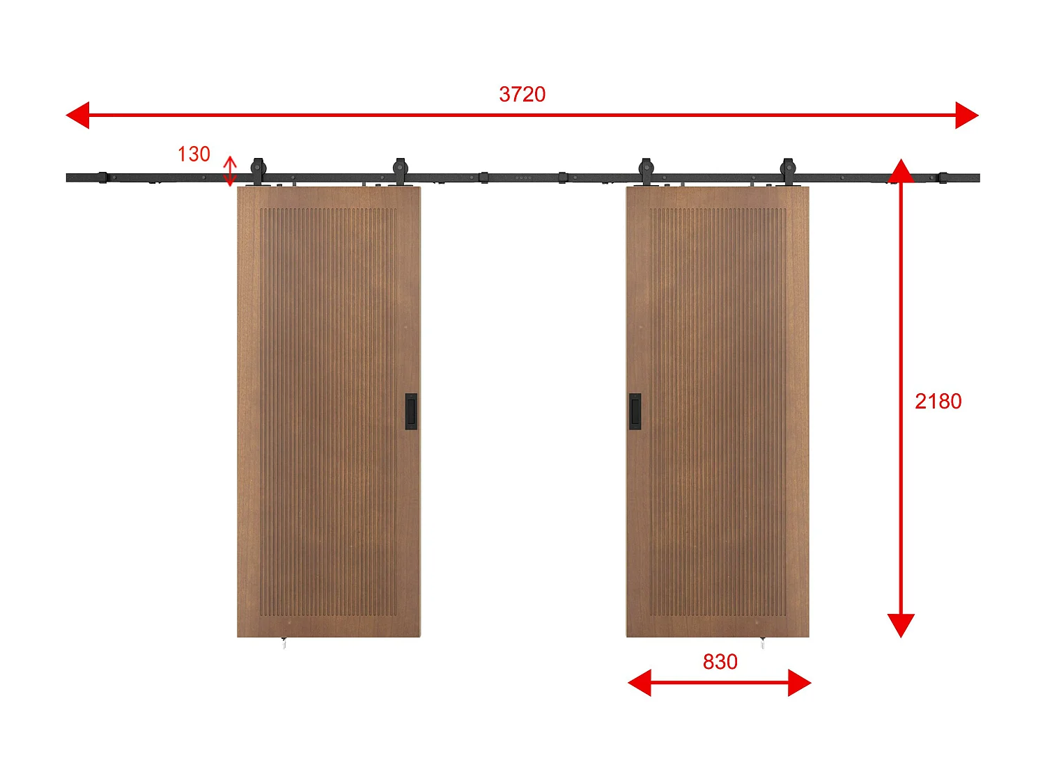 Porte coulissante double avec système en applique en MDF et bois - naturel foncé - 2 x H205 x L83 cm - SANDORA
