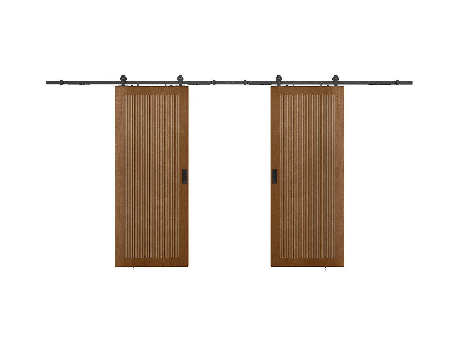 Porta scorrevole doppia con sistema esterno muro 2 x H205 x L83 cm  in MDF e Legno Naturale scuro - SANDORA