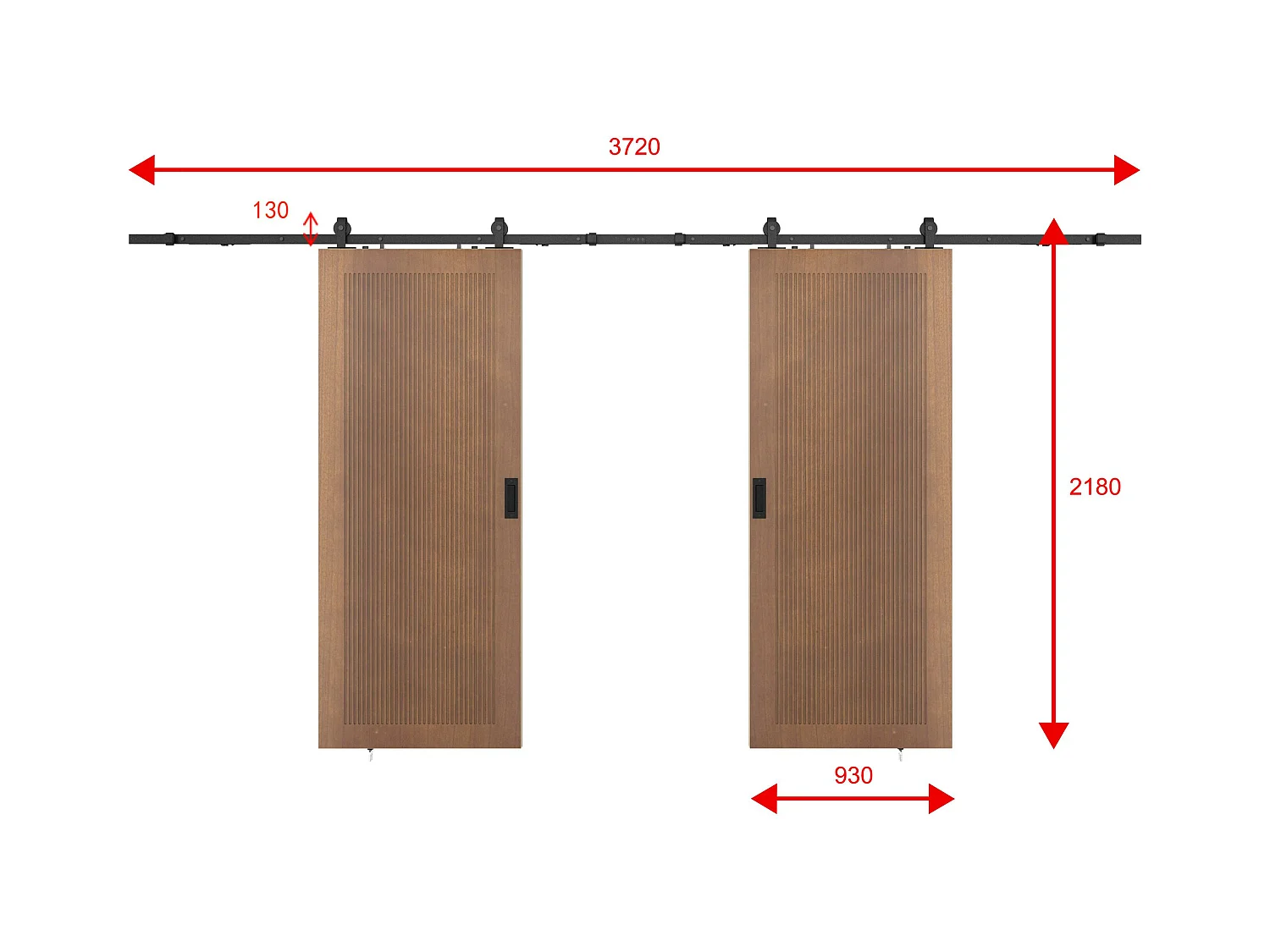 Hangende dubbele schuifdeur van hout en mdf met opbouwsysteem - donker naturel - 2 x H205 x L93 cm - SANDORA