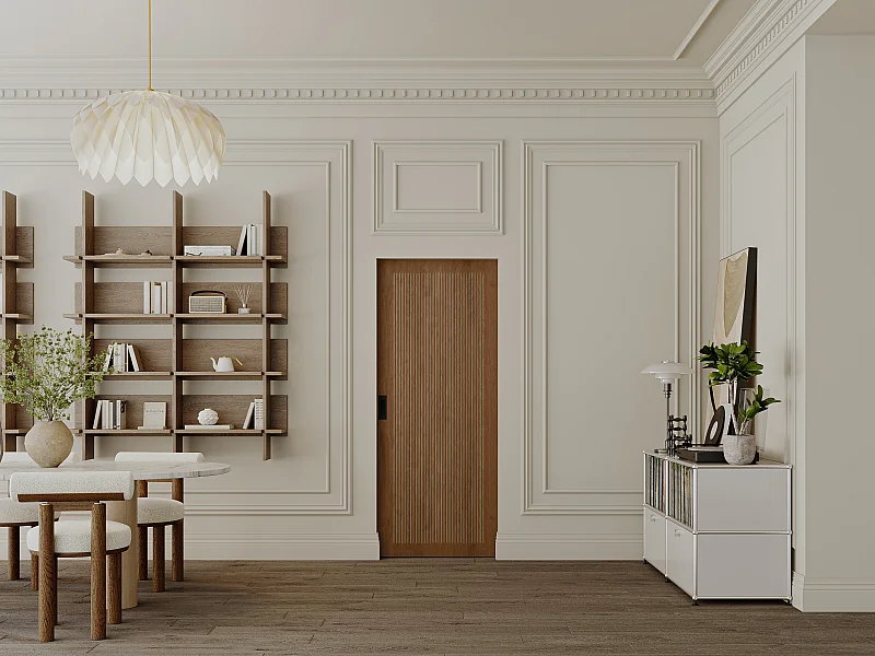 Porte coulissante avec système à galandage en MDF et bois - naturel foncé - H205 x L73 cm - SANDORA