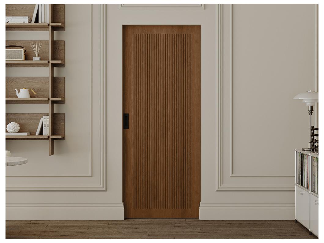 Puerta corredera empotrable en MDF y madera natural oscura - H205 x L73 cm - SANDORA