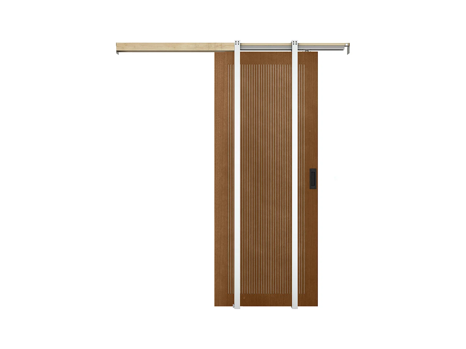 Schuifdeur met schuifsysteem van mdf en donker naturelkleurig hout - H205 x L83 cm - SANDORA