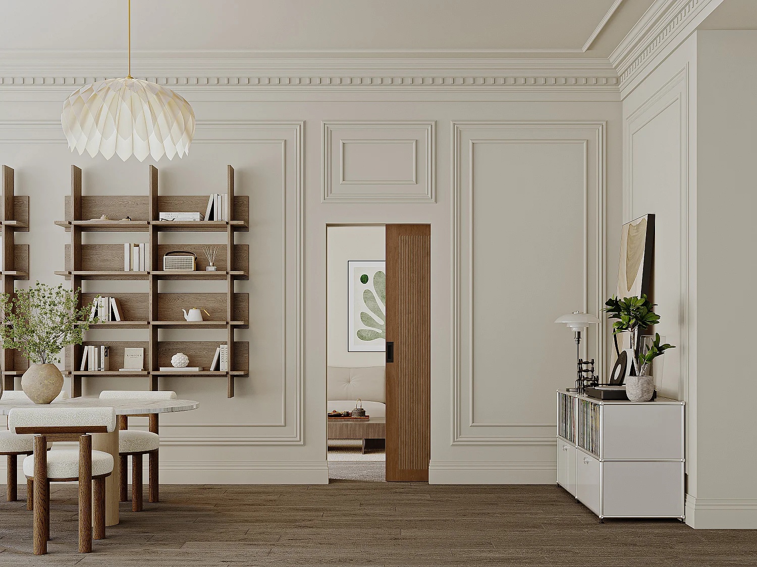 Schuifdeur met schuifsysteem van mdf en donker naturelkleurig hout - H205 x L93 cm - SANDORA