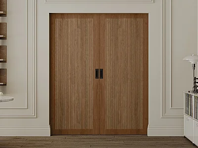 Dubbel skjutdörr med inbyggt system i MDF och trä - mörk naturlig - 2 x H205 x L63 cm - SANDORA
