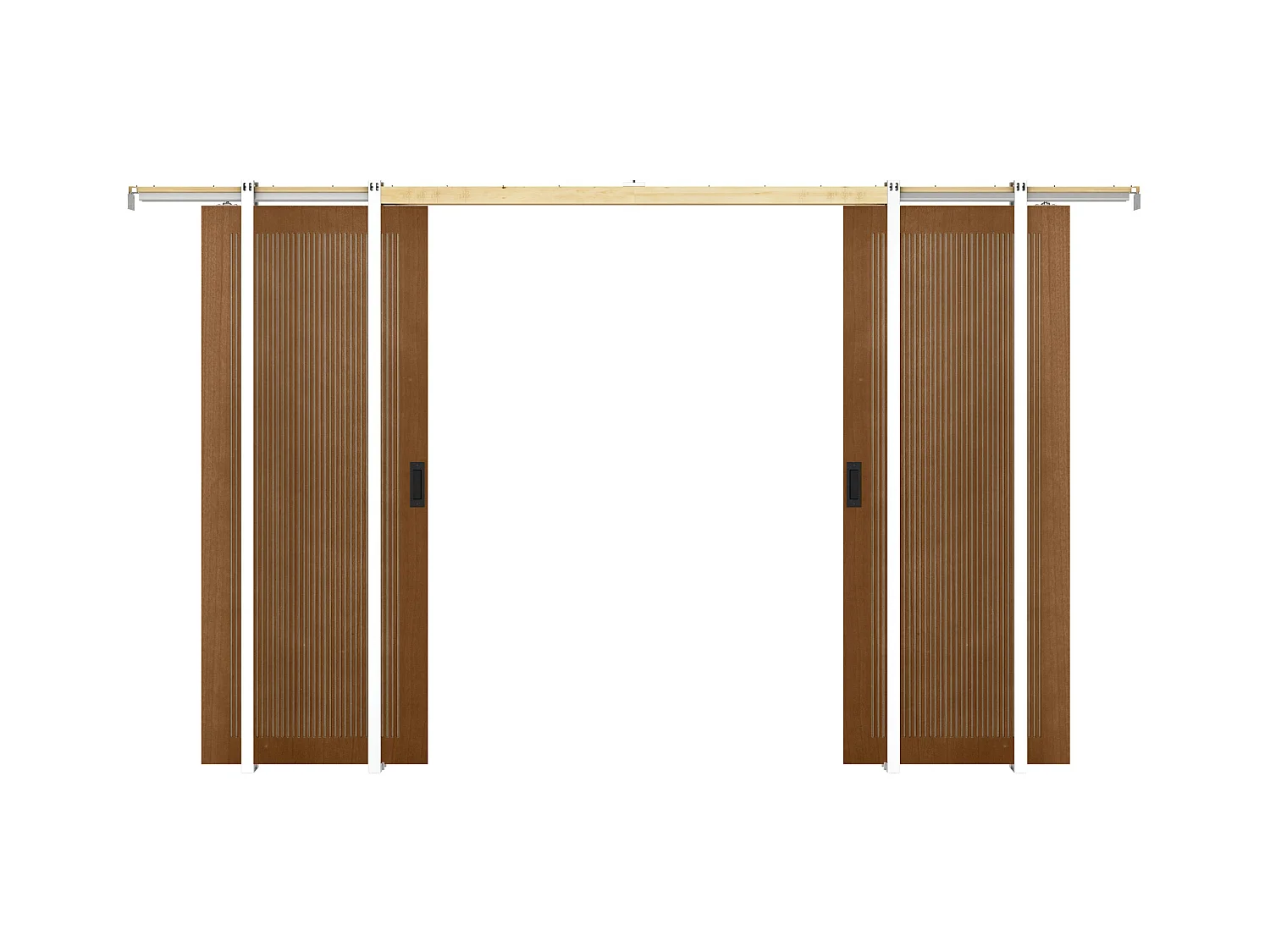 Drzwi przesuwne podwójne chowane w ścianie z MDF i drewna naturalny ciemny - 2 x wys. 205 x szer. 73 cm - SANDORA