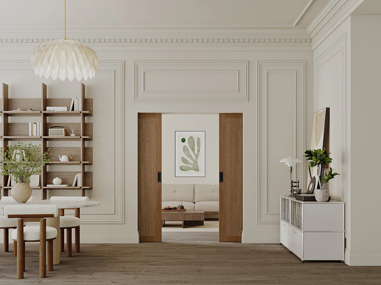 Porte coulissante double avec système à galandage en MDF et bois - naturel foncé - 2 x H205 x L73 cm - SANDORA