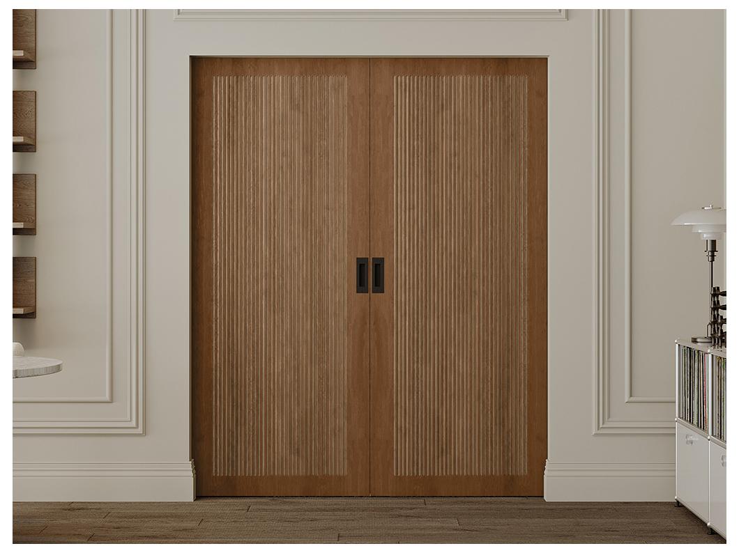 Dubbele schuifdeur met schuifsysteem van mdf en donker naturelkleurig hout - 2 x H205 x L73 cm - SANDORA